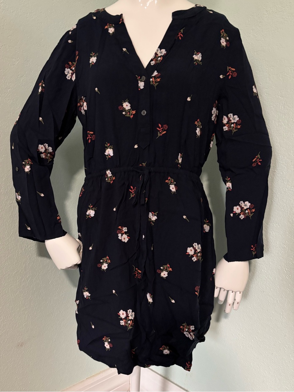 LOFT Navy Floral Long Sleeve Dress